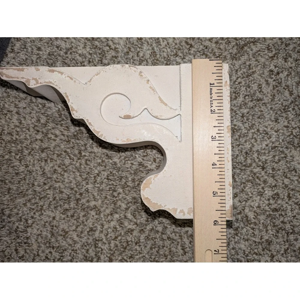 Pair of Distressed White Scroll Vintage inspired Corbels‎ Shelf Brackets